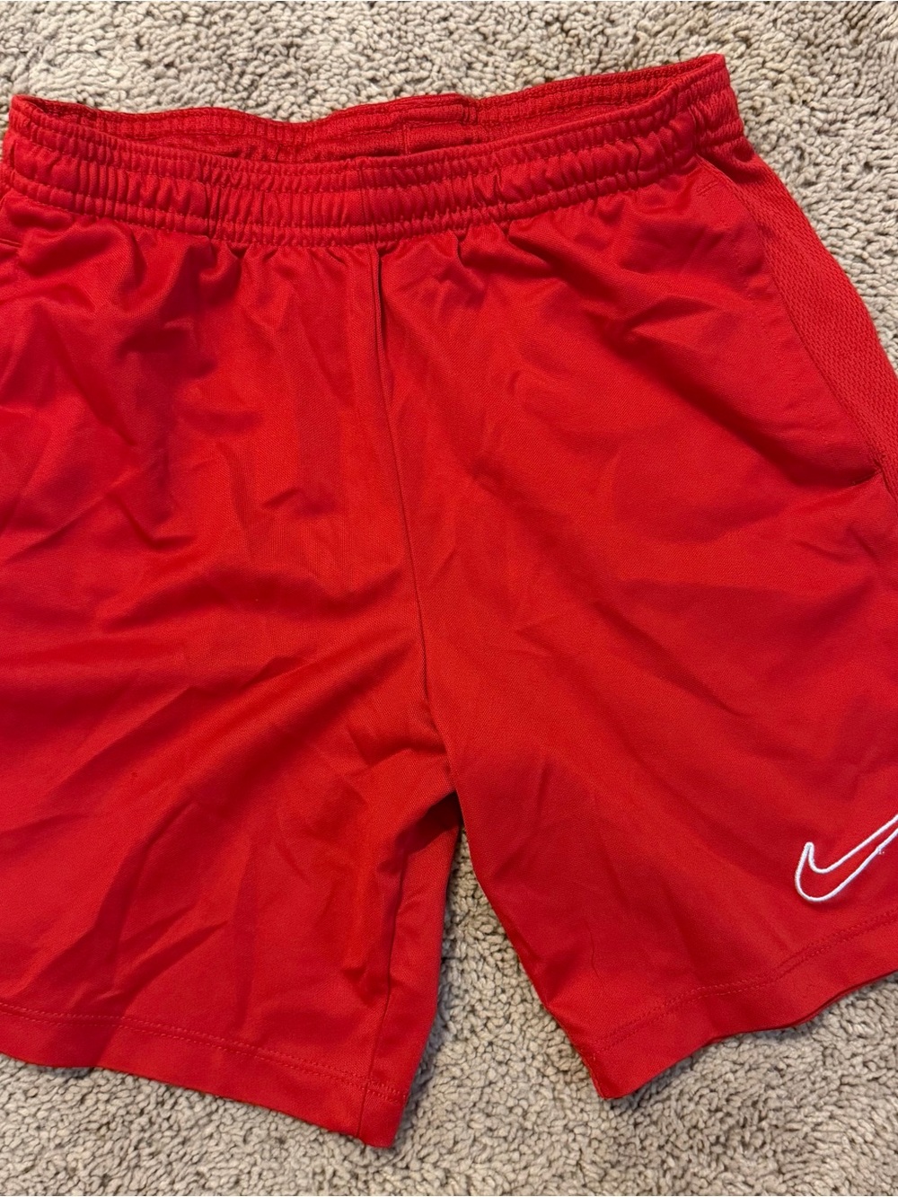 Nike Red Athletic Training Shorts with White Swoosh